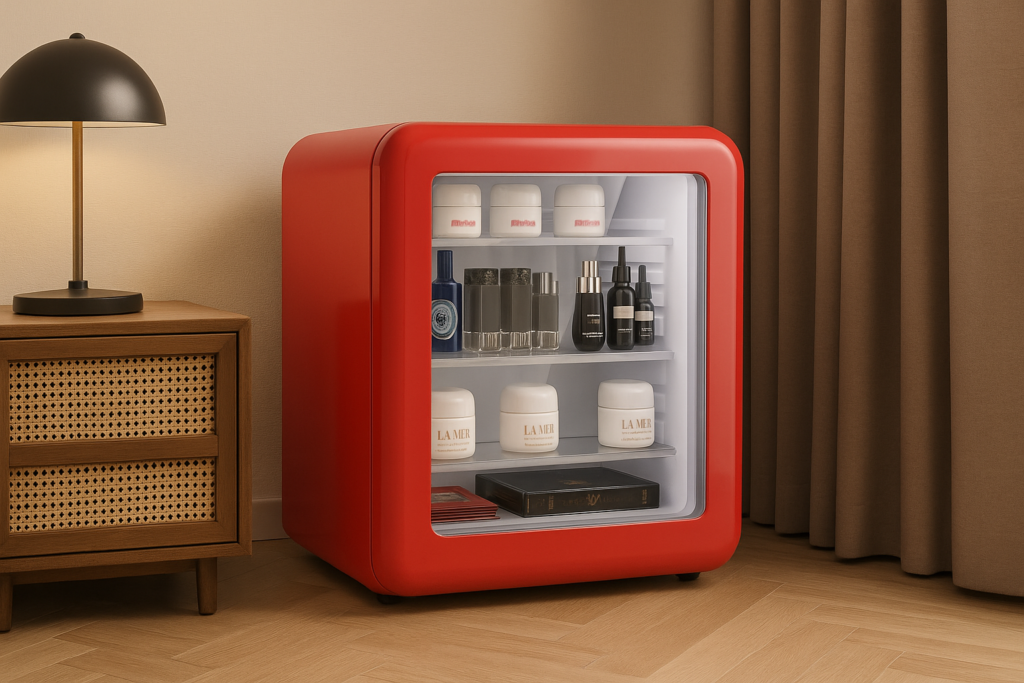 Tủ mỹ phẩm đồ uống HCK 48L SC-46R-S mini retro màu đỏ mặt kính