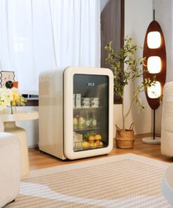 Tủ lạnh đựng đồ uống HCK 115L SC-130RD-S màu kem mặt kính phong cách Retro