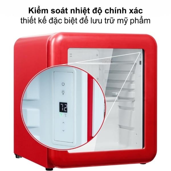 Tủ mỹ phẩm đồ uống HCK 48L SC-46R-S mini retro màu đỏ mặt kính